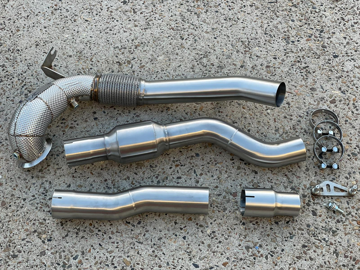 MODE Design Decatted 3.5" Downpipe V2 MQB AWD VW Golf MK8 R Audi S3 8Y 2.0T EA888