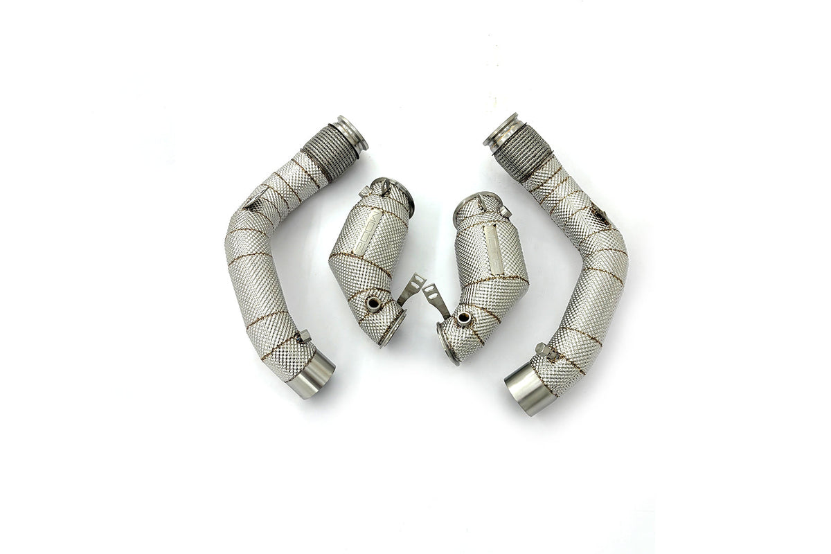 MODE Design 200cpsi Catted Downpipes w. Heatshield for S63 BMW M5 F90 M8 F91 F92 F93