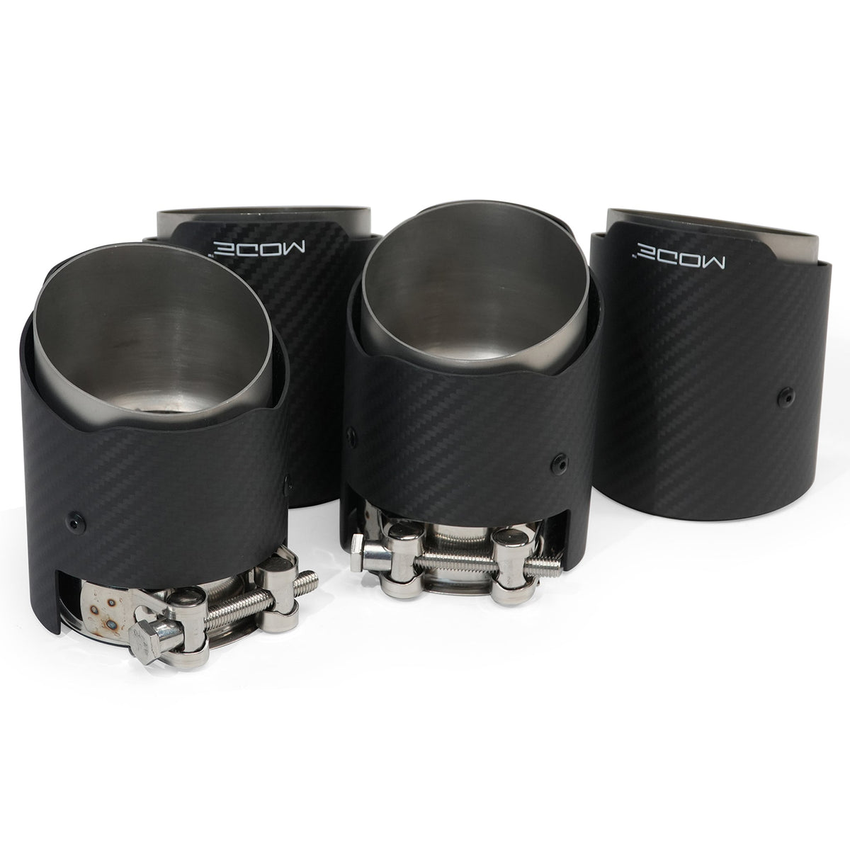 MODE Design 3.75" (95mm) Carbon Angle Cut Clamp-On Exhaust Tips for BMW M3 F80 M4 F82 & M2 Competition F87 M5 F10 F90 M6
