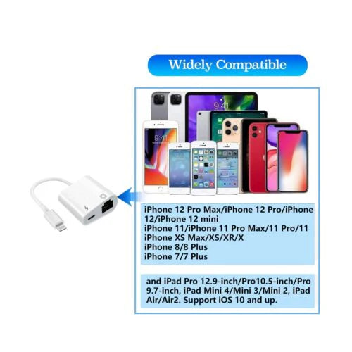 Lightning to Ethernet Adapter - RJ45 ENET LAN Network Adapter - Plug & Play with Charge Port - Supports 100Mbps - iPhone & iPad iOS 10.3.3 to iOS 14.8.1 - Tuning, Diagnostics & Coding via. Apple iPad or Android Device for BMW MINI Supra
