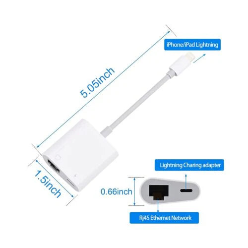 Lightning to Ethernet Adapter - RJ45 ENET LAN Network Adapter - Plug & Play with Charge Port - Supports 100Mbps - iPhone & iPad iOS 10.3.3 to iOS 14.8.1 - Tuning, Diagnostics & Coding via. Apple iPad or Android Device for BMW MINI Supra