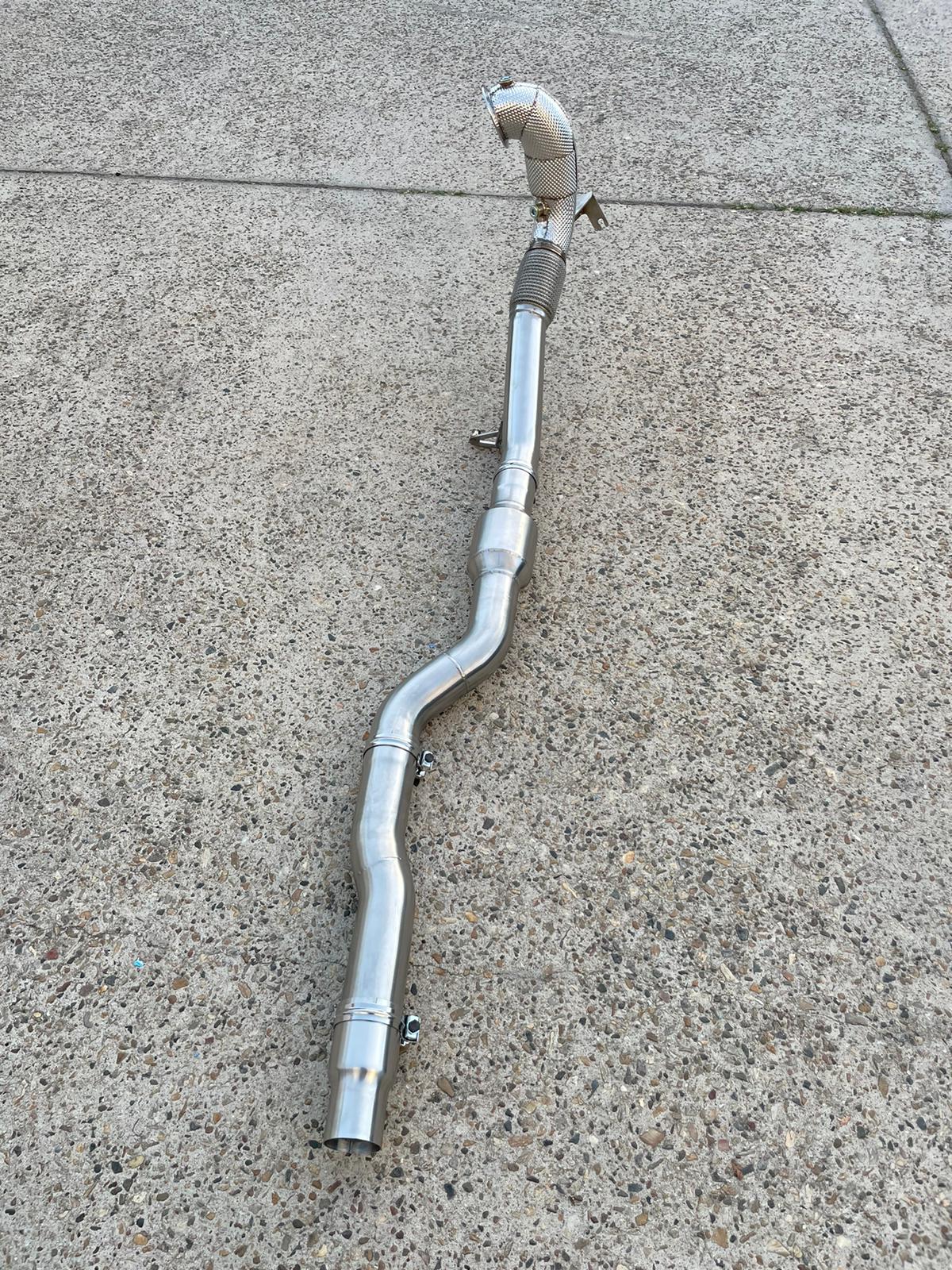 MODE Design 200cpsi Catted 3.5" Downpipe w. Heatshield MQB AWD VW Golf MK8 R Audi S3 8Y 2.0T EA888