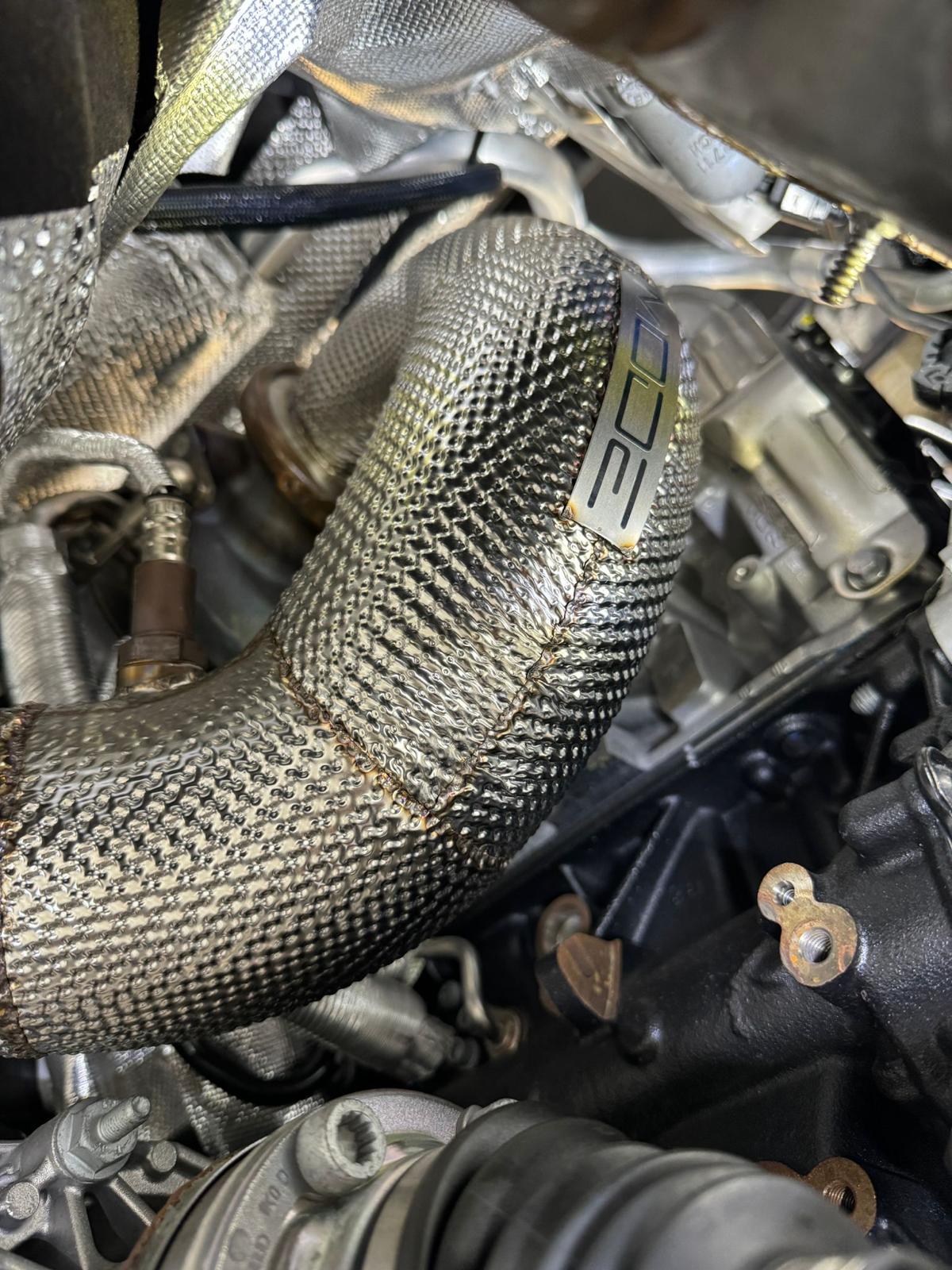 MODE Design 200cpsi Catted 3.5" Downpipe w. Heatshield MQB AWD VW Golf MK8 R Audi S3 8Y 2.0T EA888