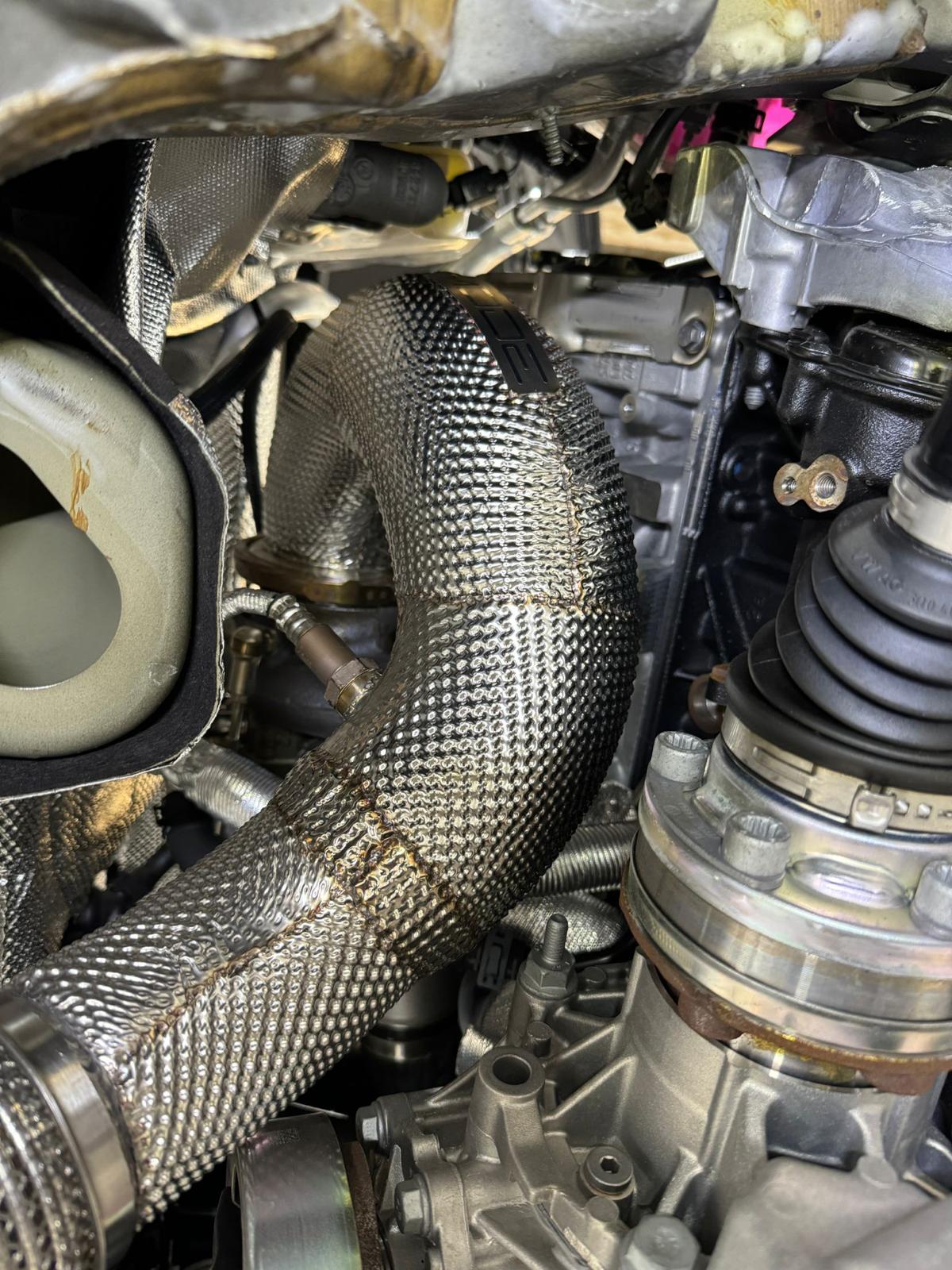 MODE Design 200cpsi Catted 3.5" Downpipe w. Heatshield MQB AWD VW Golf MK8 R Audi S3 8Y 2.0T EA888