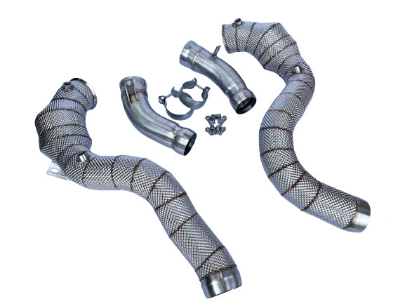 MODE Design 200cpsi Catted 3.5" Downpipes w. Heat Shield GLC63s AMG Mercedes Benz X253 C253