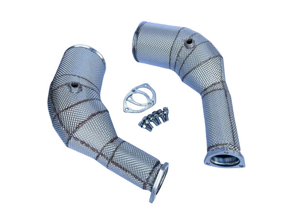 MODE Design 200cpsi Catted Downpipes w. Heat Shield for Audi S6 RS6 S7 RS7 C8 5G