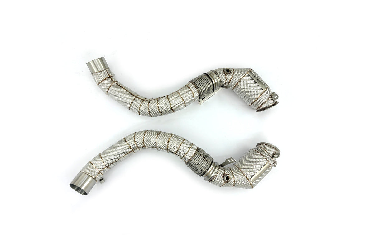 MODE Design 200cpsi Catted Downpipes w. Heatshield for S63 BMW M5 F90 M8 F91 F92 F93