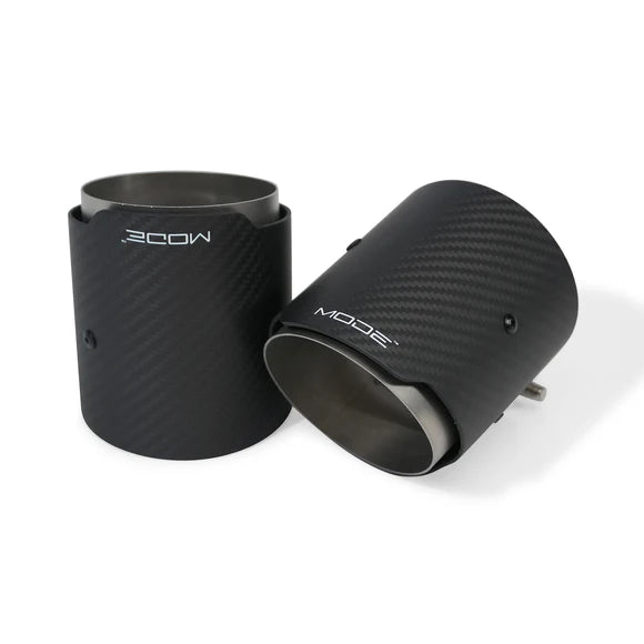 MODE Design 3.75" (95mm) Carbon Angle Cut Clamp-On Exhaust Tips for BMW M3 F80 M4 F82 & M2 Competition F87 M5 F10 F90 M6 F06 F12 F13
