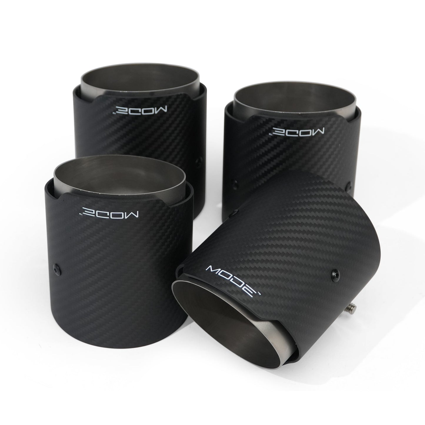MODE Design 3.75" (95mm) Carbon Angle Cut Clamp-On Exhaust Tips for BMW M3 F80 M4 F82 & M2 Competition F87 M5 F10 F90 M6