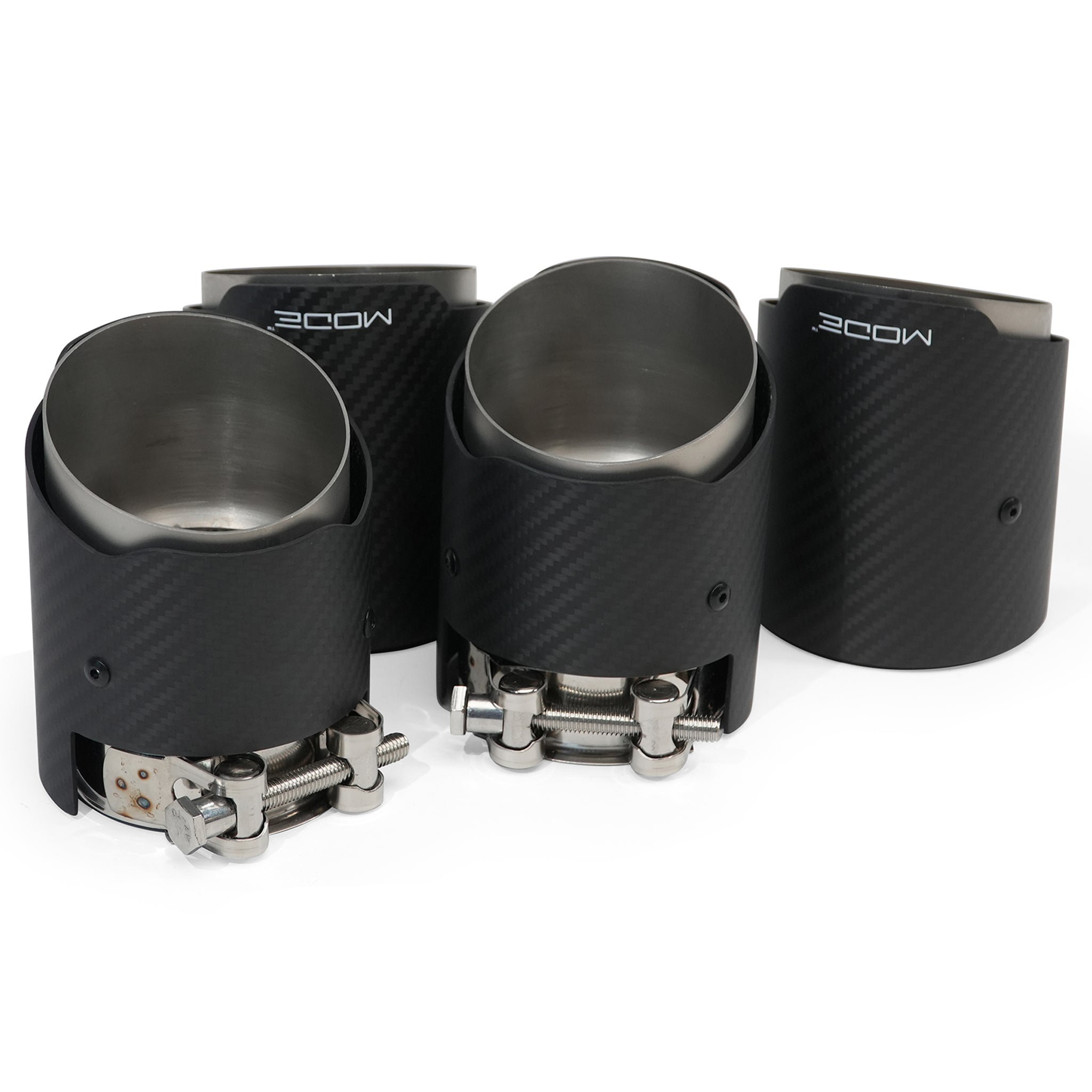 MODE Design 3.75" (95mm) Carbon Angle Cut Clamp-On Exhaust Tips for BMW M3 F80 M4 F82 & M2 Competition F87 M5 F10 F90 M6