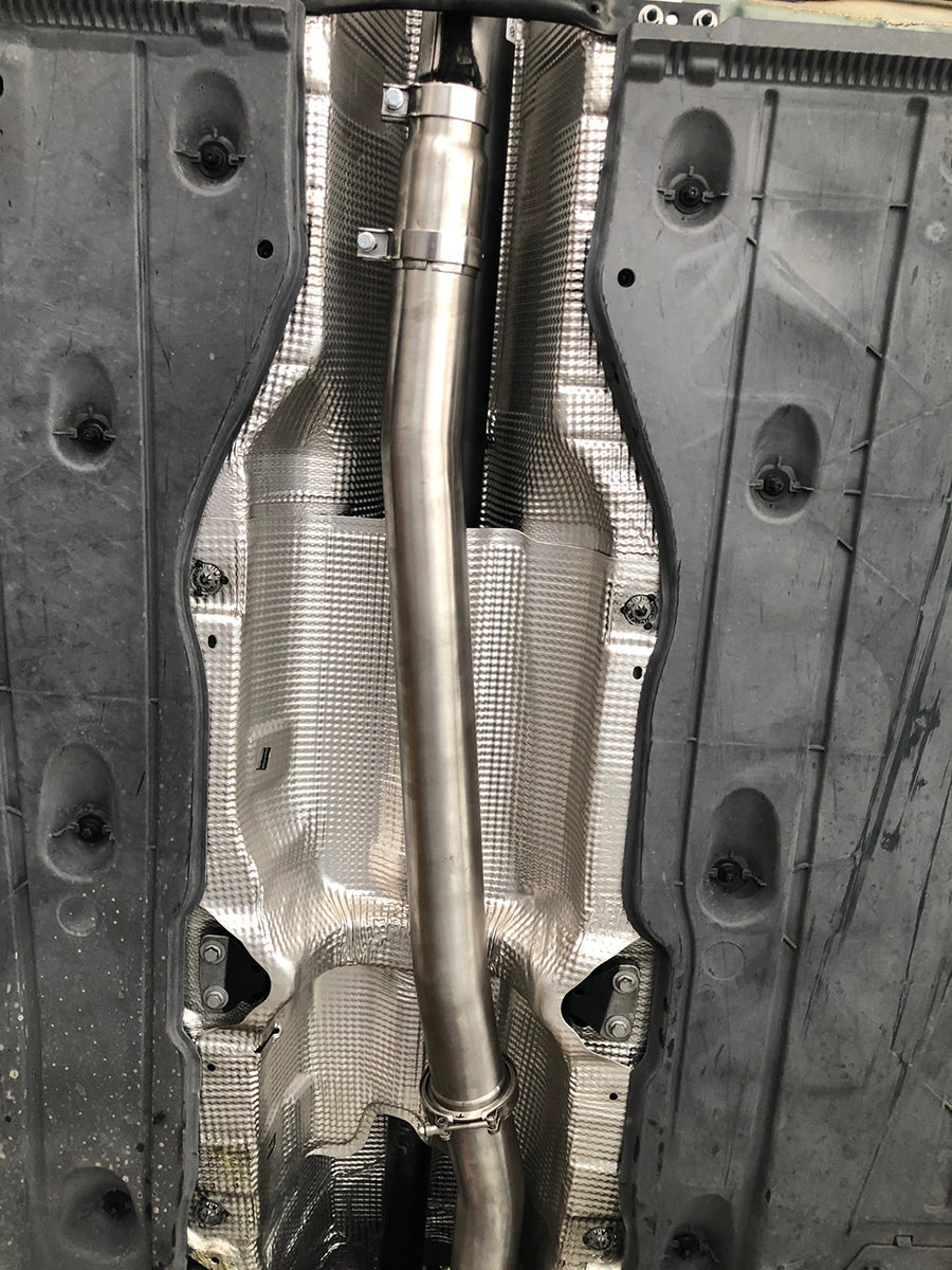 MODE Design Decatted 3.5" Downpipe w. Heatshield for MQB AWD VW Tiguan 132TSI 162TSI & Skoda Kodiaq Superb 2.0T EA888