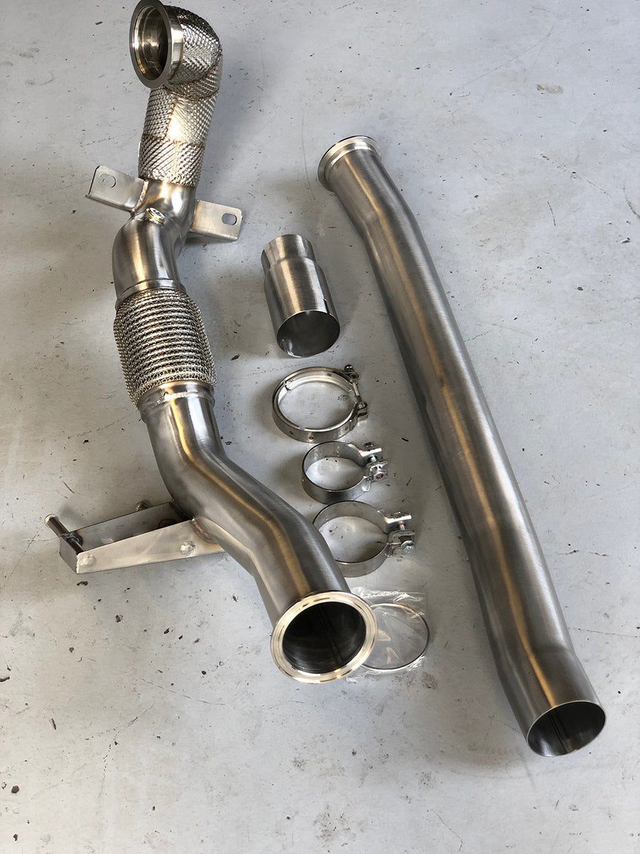 MODE Design Decatted 3.5" Downpipe w. Heatshield for MQB AWD VW Tiguan 132TSI 162TSI & Skoda Kodiaq Superb 2.0T EA888