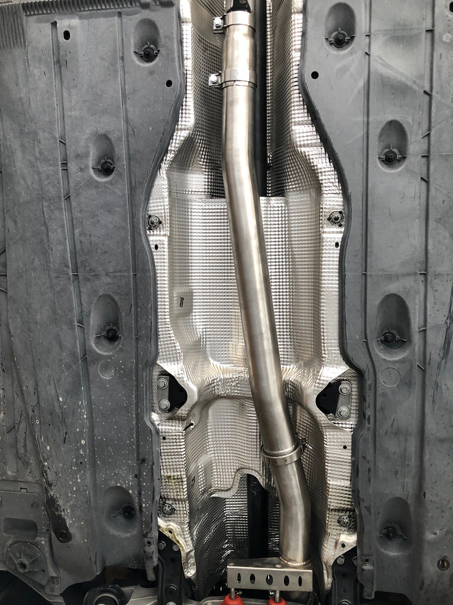 MODE Design Decatted 3.5" Downpipe w. Heatshield for MQB AWD VW Tiguan 132TSI 162TSI & Skoda Kodiaq Superb 2.0T EA888