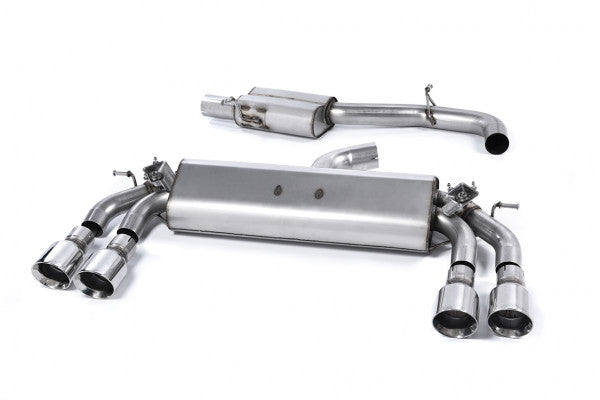 Milltek Sport Cat-Back – Audi S3, Non-Valved Race System, Resonated (Quieter), Quad Round Polished Tips [SSXAU537]